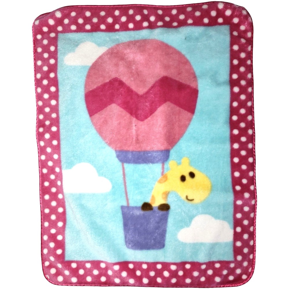 Luvable Friends Giraffe Hot Air Balloon Baby Girl Blanket Pink Soft Fleece Lovey